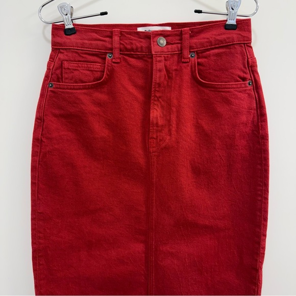 Reformation Jeans Daria Ultra High Rise Denim Maxi Skirt in lipstick Red size 26 - Picture 3 of 10